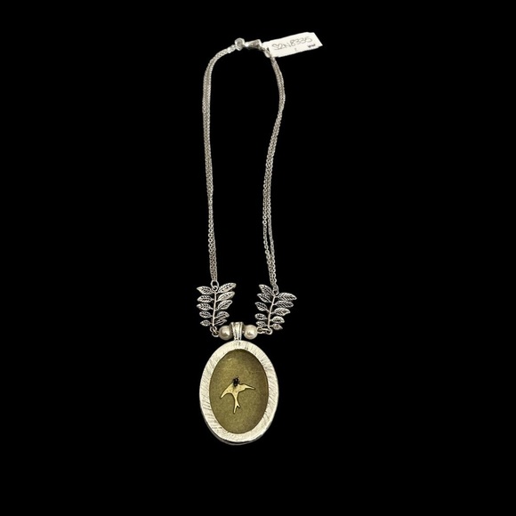 Double Slivertone Chain w/ Leaf & Faux Pearl & Gold/Yellow Pendant & Silver Bird - Picture 15 of 15